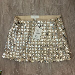 Zara Silver and Cream Sequin Mini Skirt